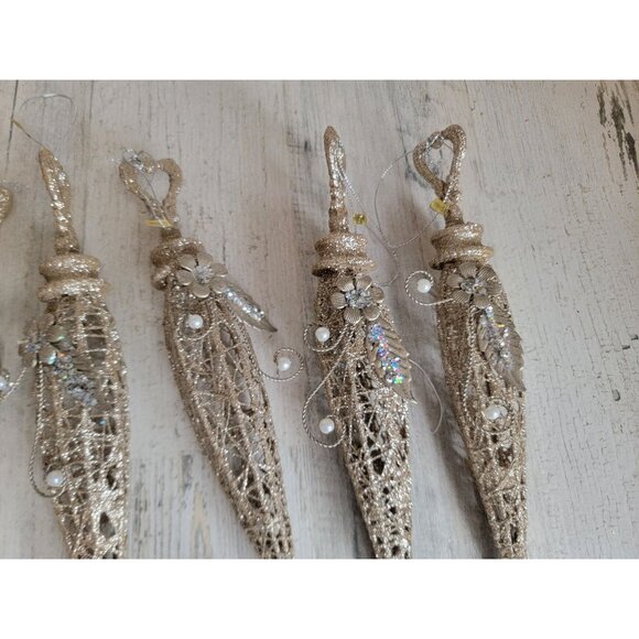 Flower pendant abstract glitter ornament Xmas set unique - Picture 4 of 6